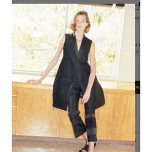Celine Old Céline spring 2013 Black Wool Silk Long West Coat 36 Phoebe Philo